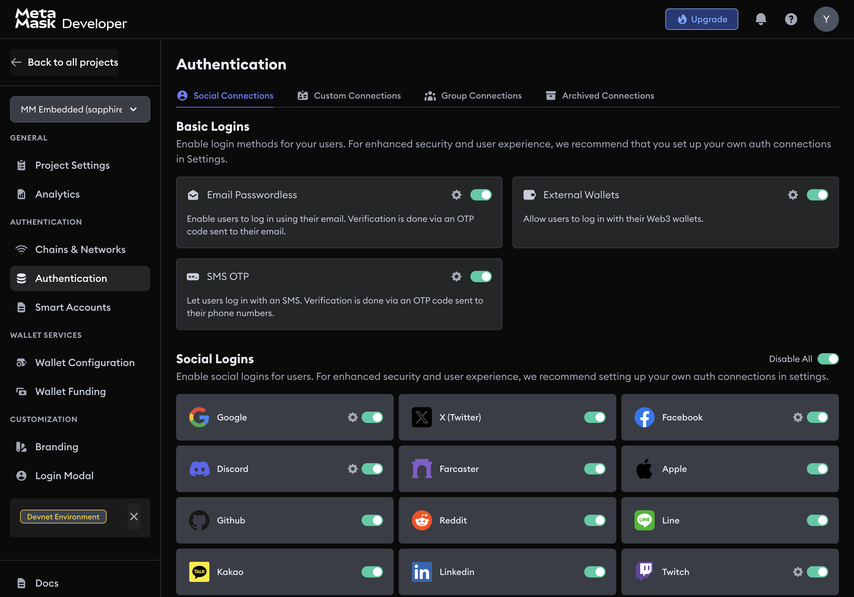 Farcaster in the Social Connections settings
